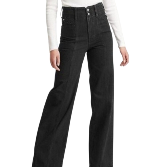 Universal Thread NWT 0 high rise wide leg black denim sailor jeans - Picture 1 of 8